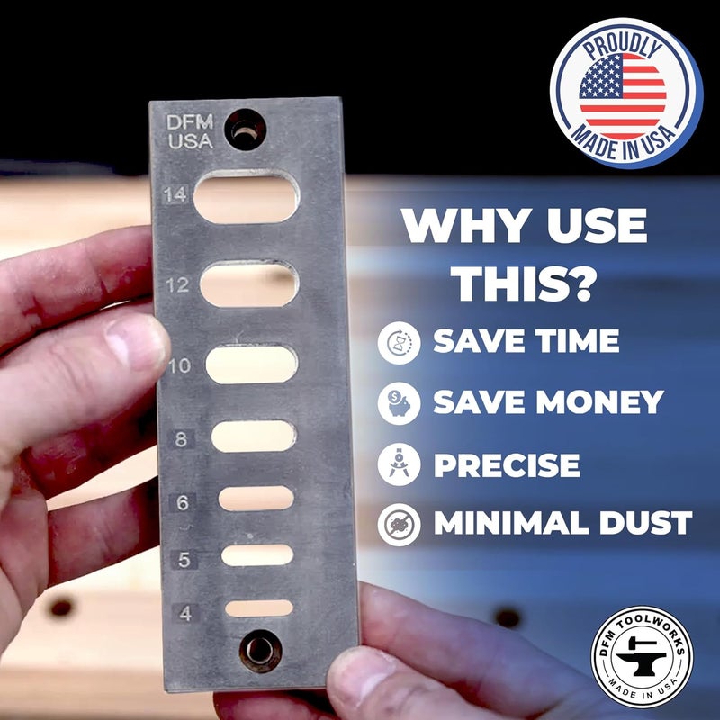 DFM Tool Works A2 Domino Tenon Trim Plate - Compatible with Festool Domino Joiners - Trims 4mm to 14mm Sizes - Fits Glue-ups or Dry Fits - Eliminates Sanding and Razor Blade Use - Made in USA - Image 4